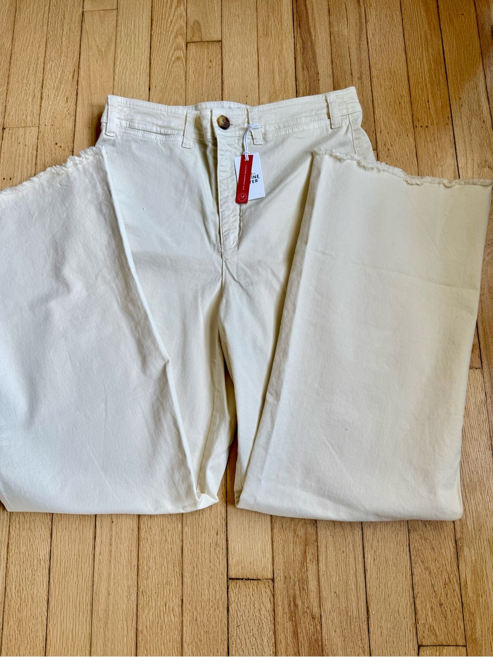 MARINE LAYER BRIDGET Cream Wide-Leg Raw Hem Jeans Size 14 NWT